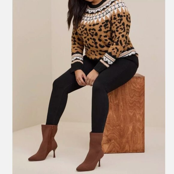 New Torrid Size 2X Fair Isle Animal Print Pullover Leopard Sweater Cozy Boho - Picture 1 of 12